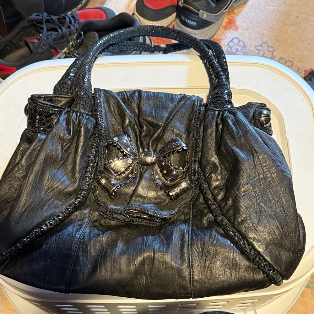 Betsey Johnson Black Shoulder Bag with Bow Accent